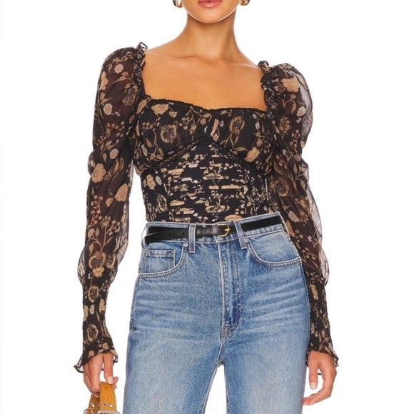 Free People Tops - Free People Brunch Date Bodysuit Size Large Black NWT